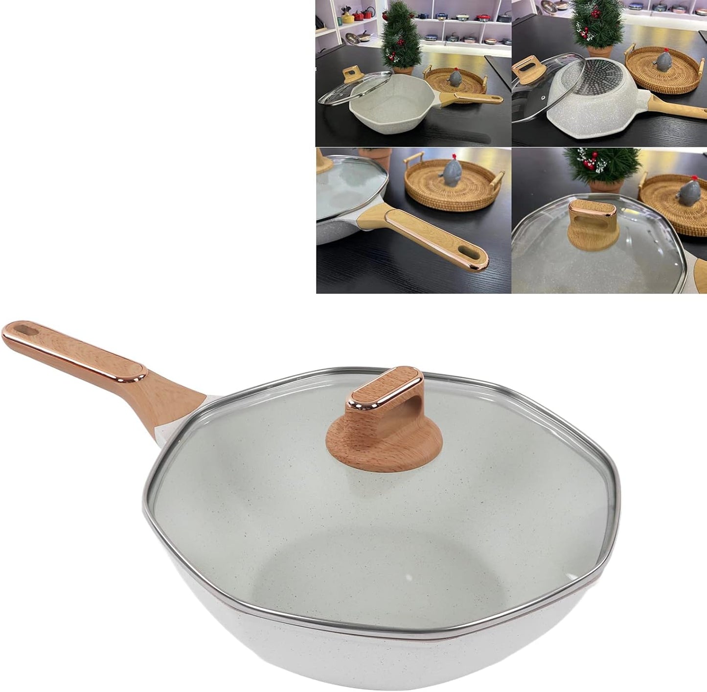 🔥🍳 Octagonal Mini Cannon 32cm Non-stick Wok with Lid ✨🏠